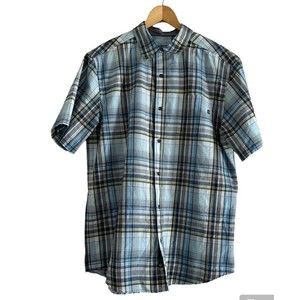 Marmot Shirt Adult Large White Blue Plaid Short Sleeve Button Down Casual Mens